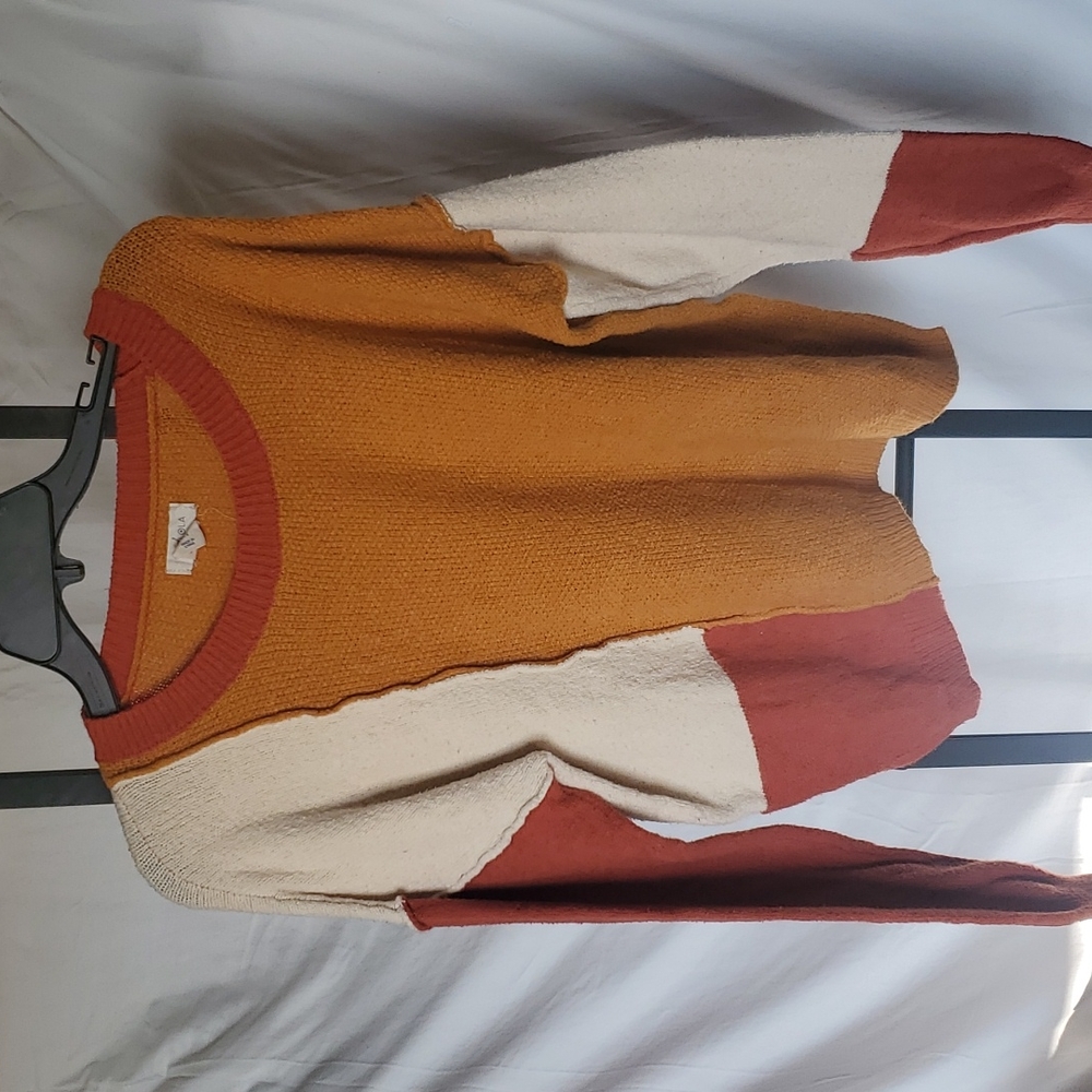 BOGO Yes Lola Colorblock Crewneck Sweater - Mustard, Cream & Rust